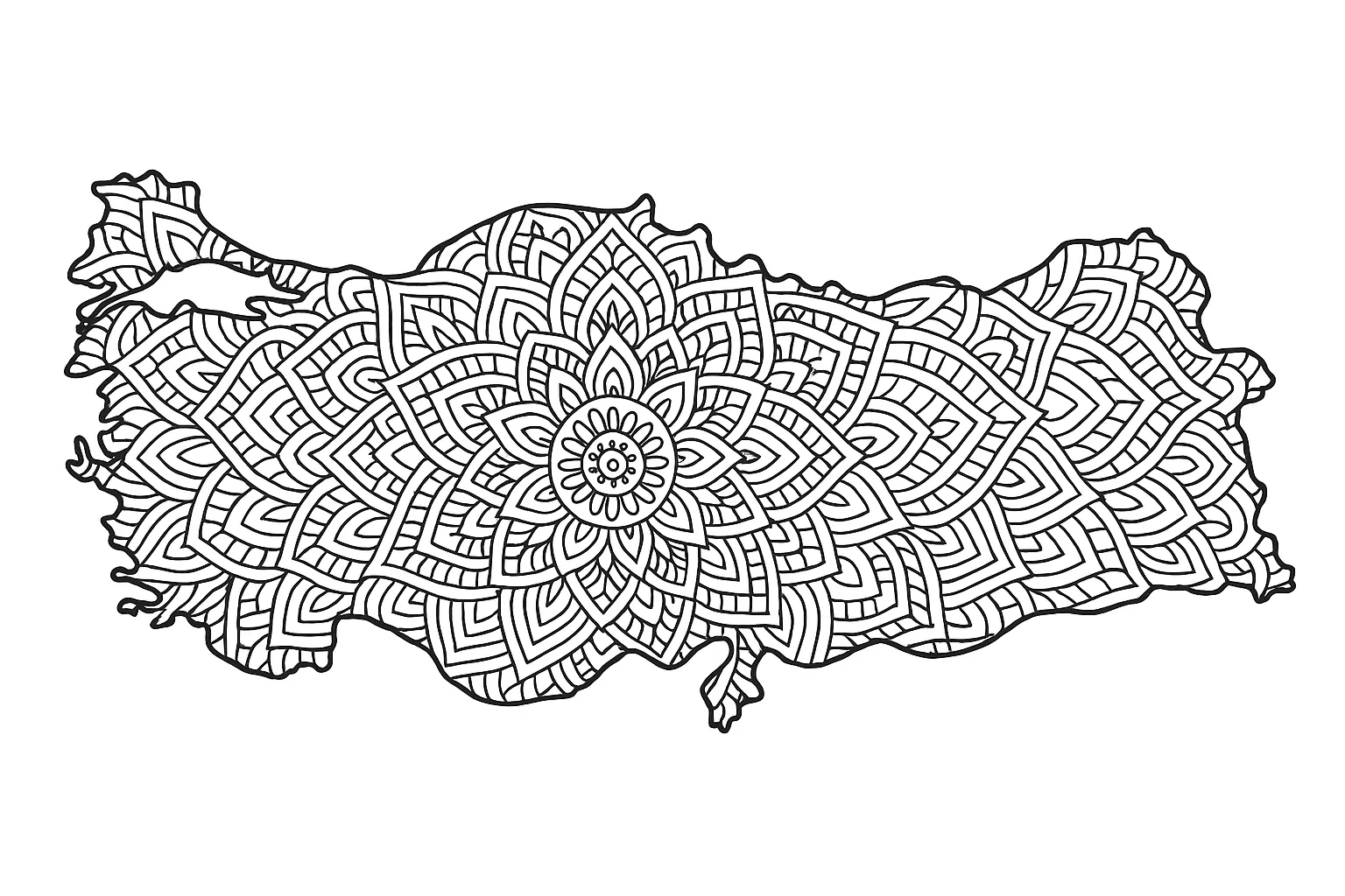 Türkiye Haritası Mandala boyama sayfası