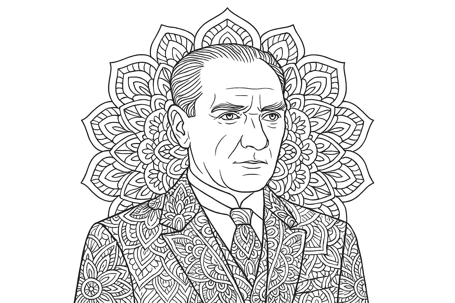 Ulu Önderimiz Mustafa Kemal Atatürk Mandala boyama sayfası