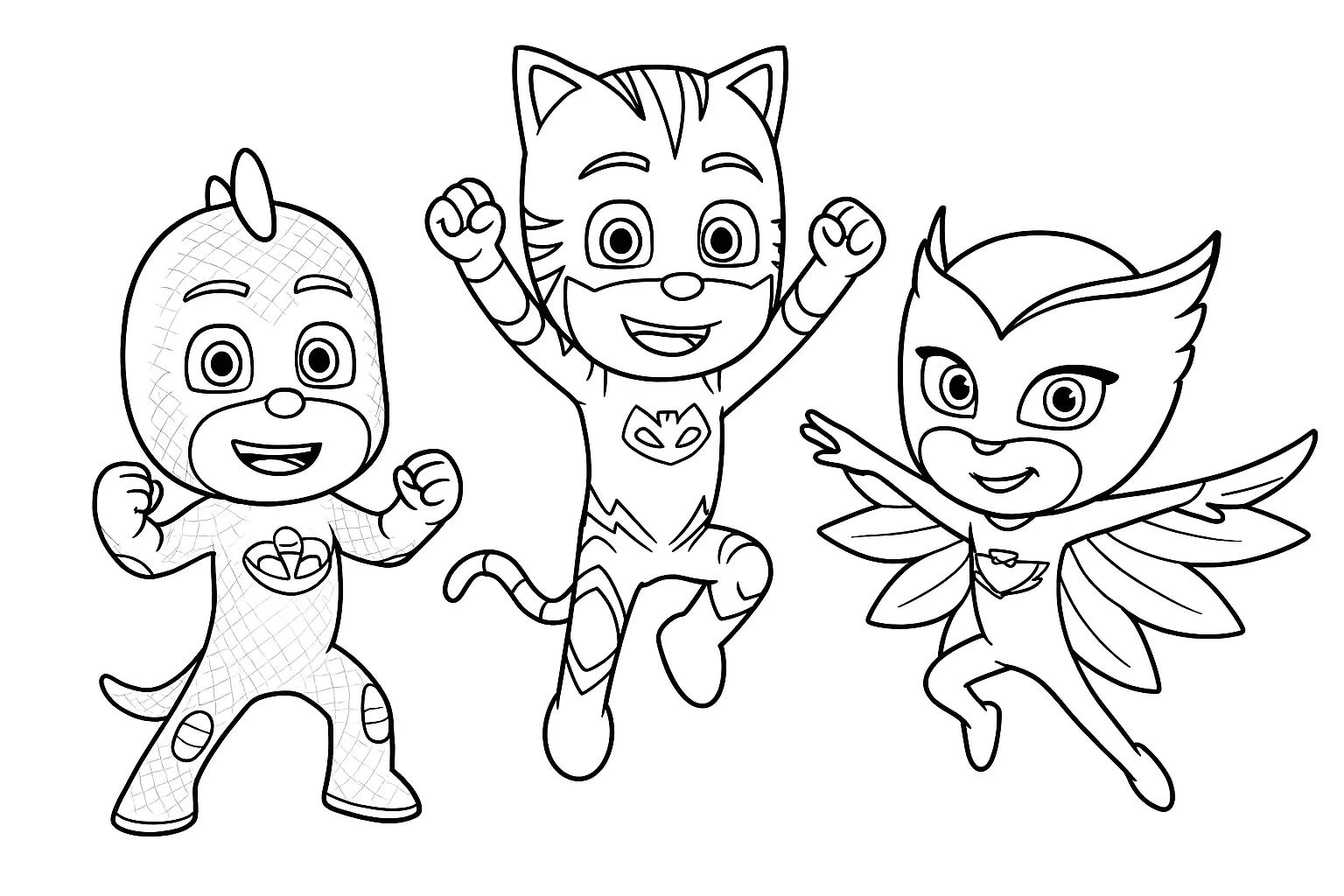 Catboy, Baykuş Kız ve Kertenkele Pijamaskeliler boyama sayfası