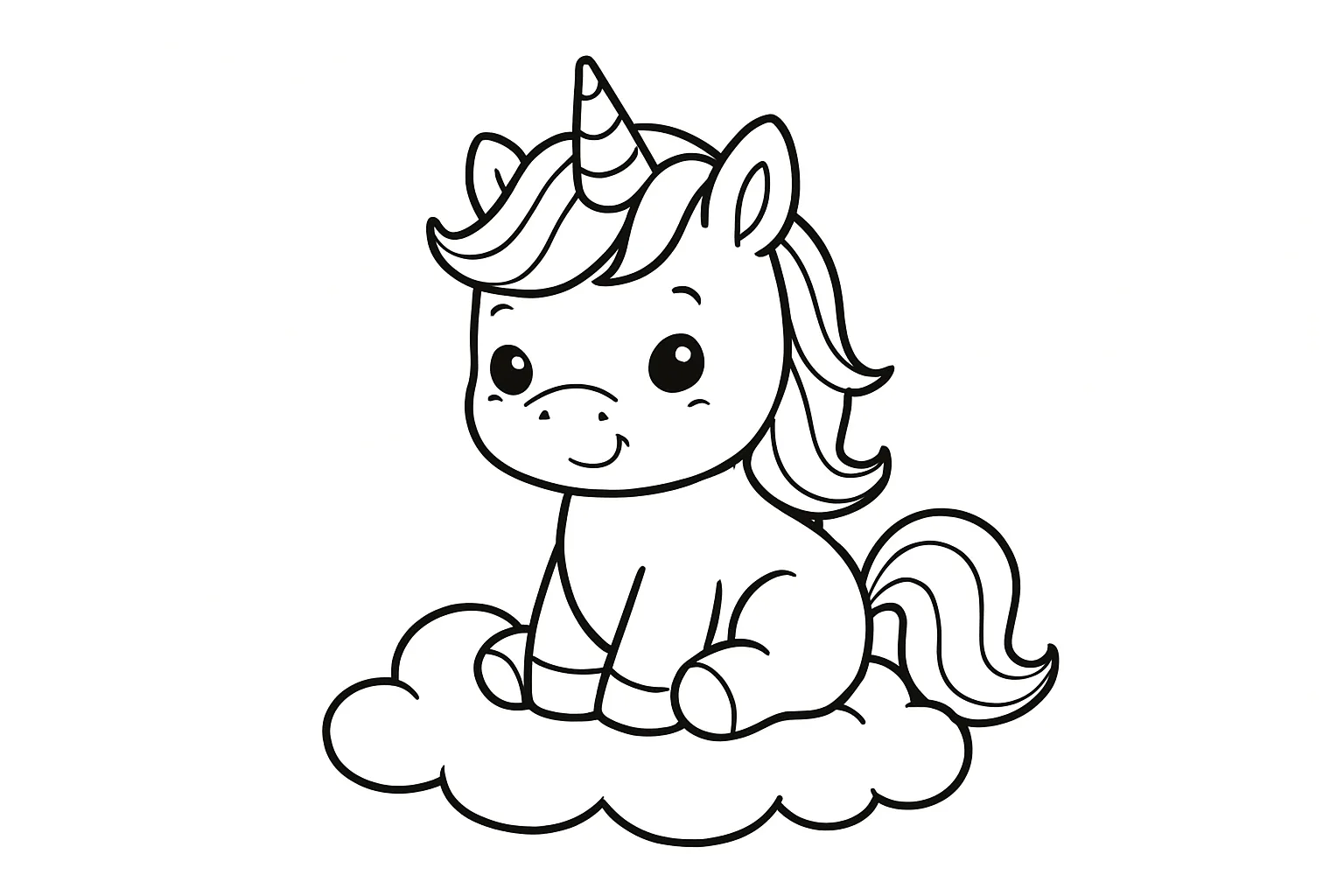 Oturan Sevimli Bebek Unicorn boyama sayfası