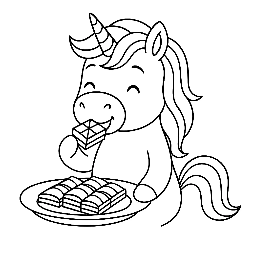 Baklava Yiyen Unicorn boyama sayfası