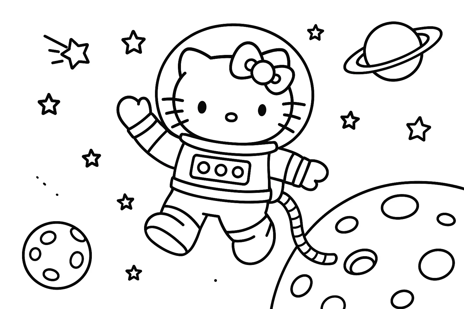 Astronot Hello Kitty Gezegenleri Keşfediyor boyama sayfası