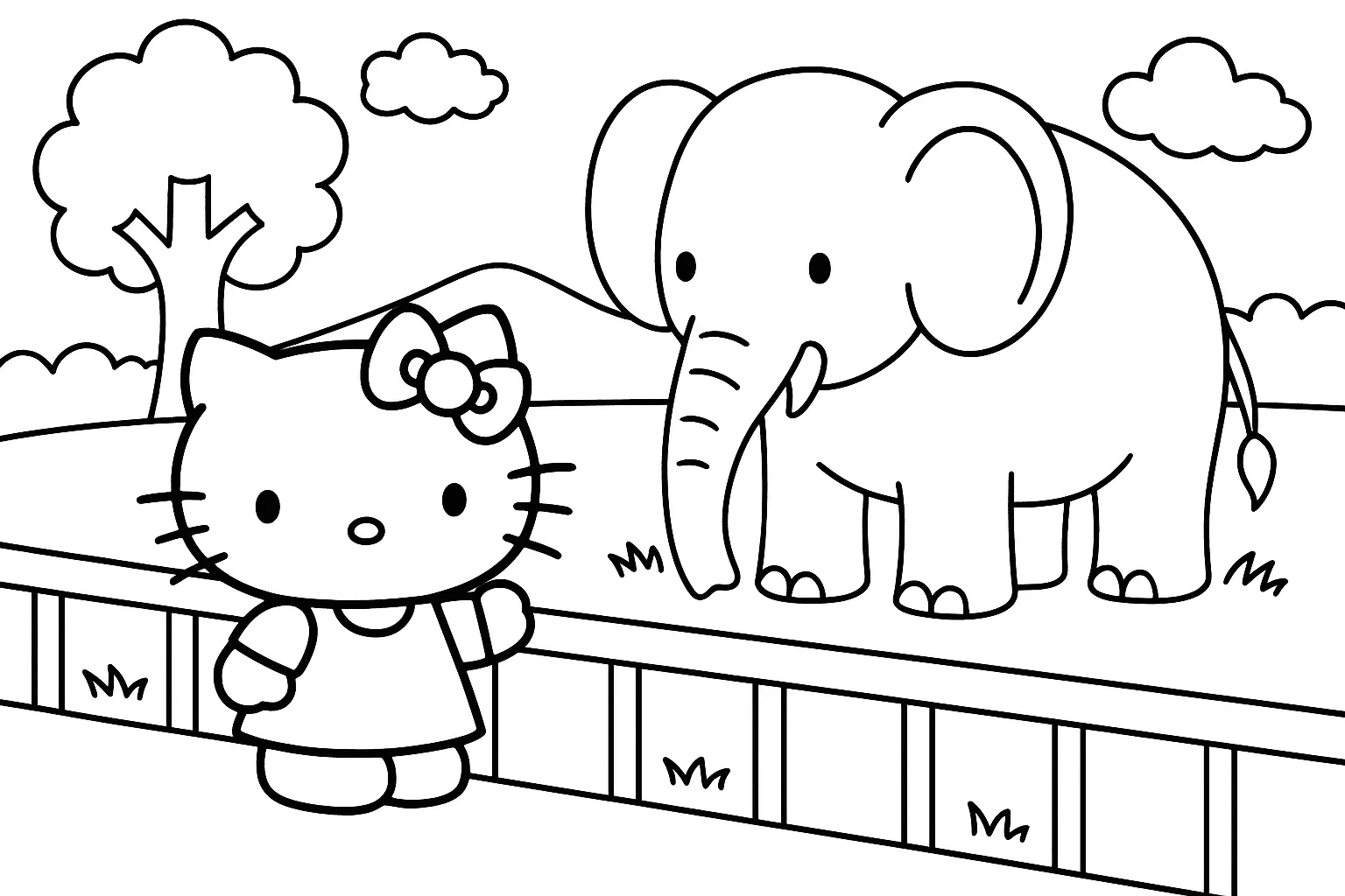Hello Kitty ve Fil Muhabbet Ediyor boyama sayfası
