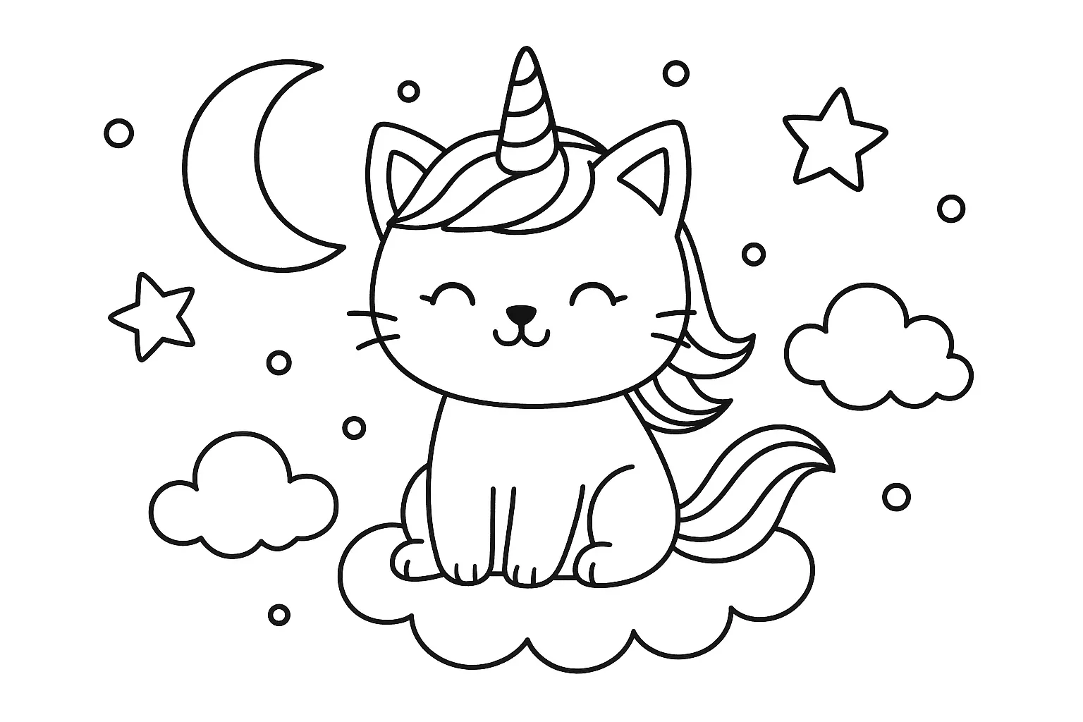 Sevimli Kedi Unicorn boyama sayfası
