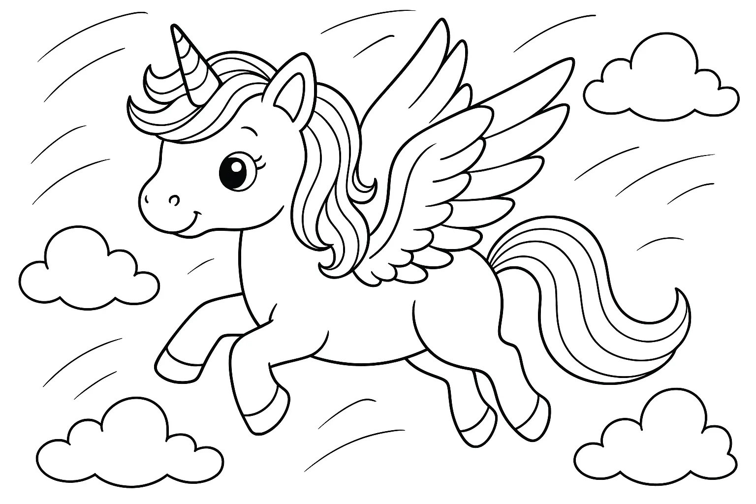 Kanatlı Unicorn boyama sayfası