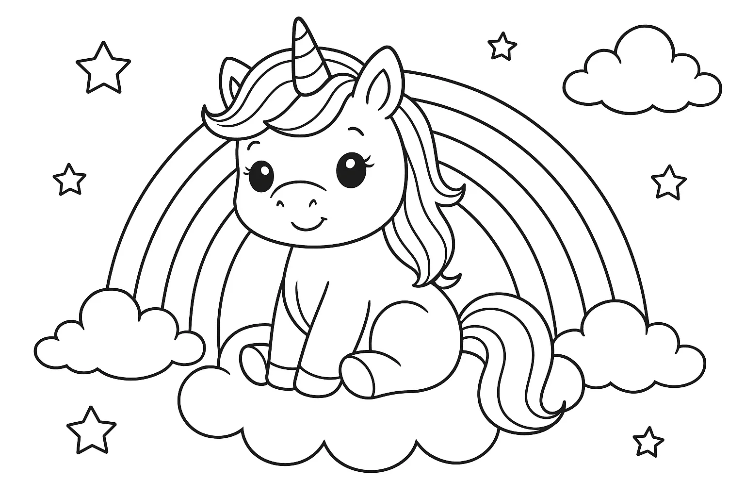 Gökkuşağı ve Unicorn boyama sayfası