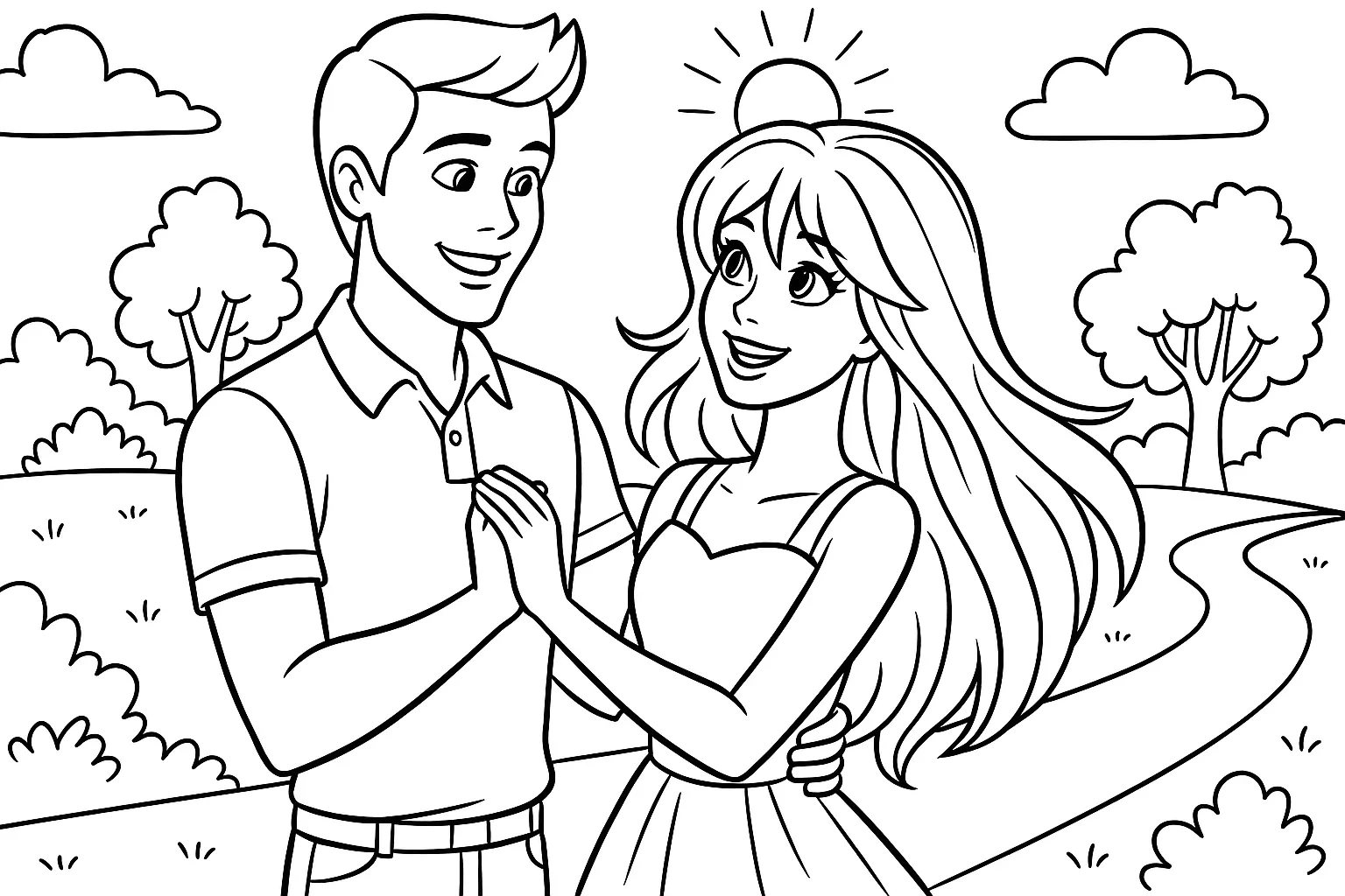 Ken ve Barbie boyama sayfası