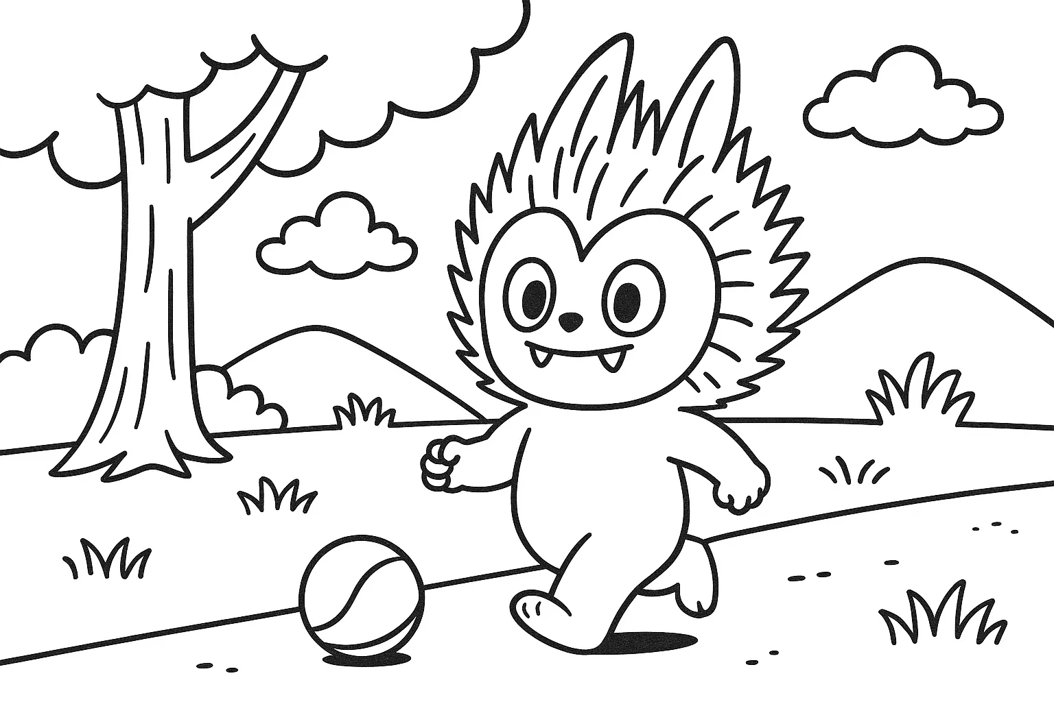 Labubu Top Oynuyor boyama sayfası