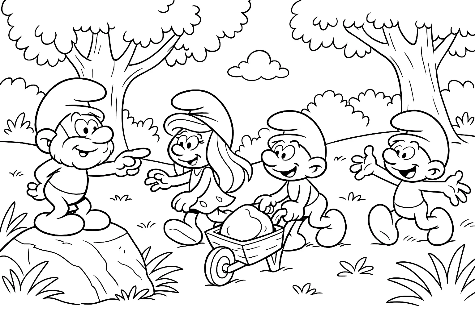 Şirinler Köyünde Mutlu Bir Gün boyama sayfası