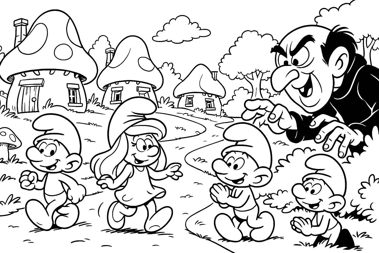 Gargamel Şirinleri Gözetliyor boyama sayfası