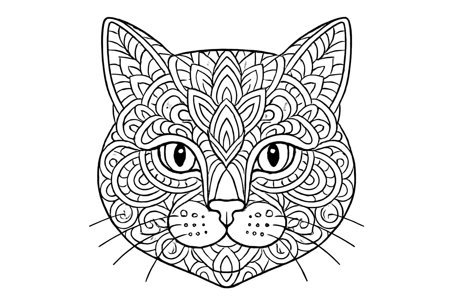 Kolay ve Şık Kedi Kafası Mandala boyama sayfası