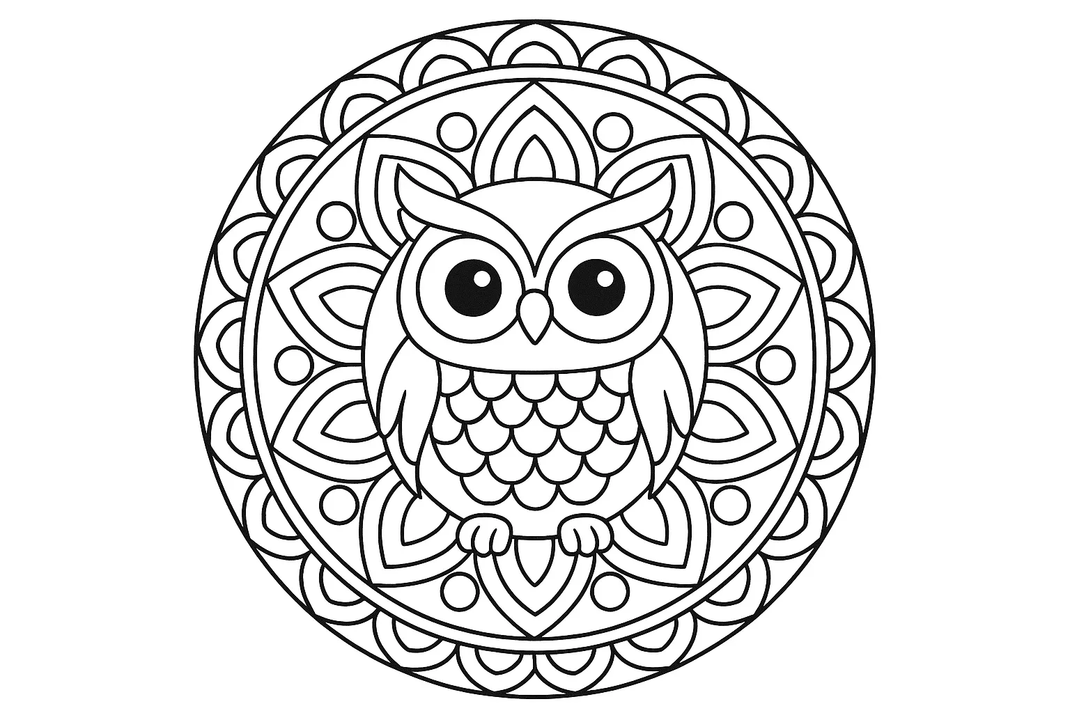 Sevimli Minik Baykuş Mandala boyama sayfası