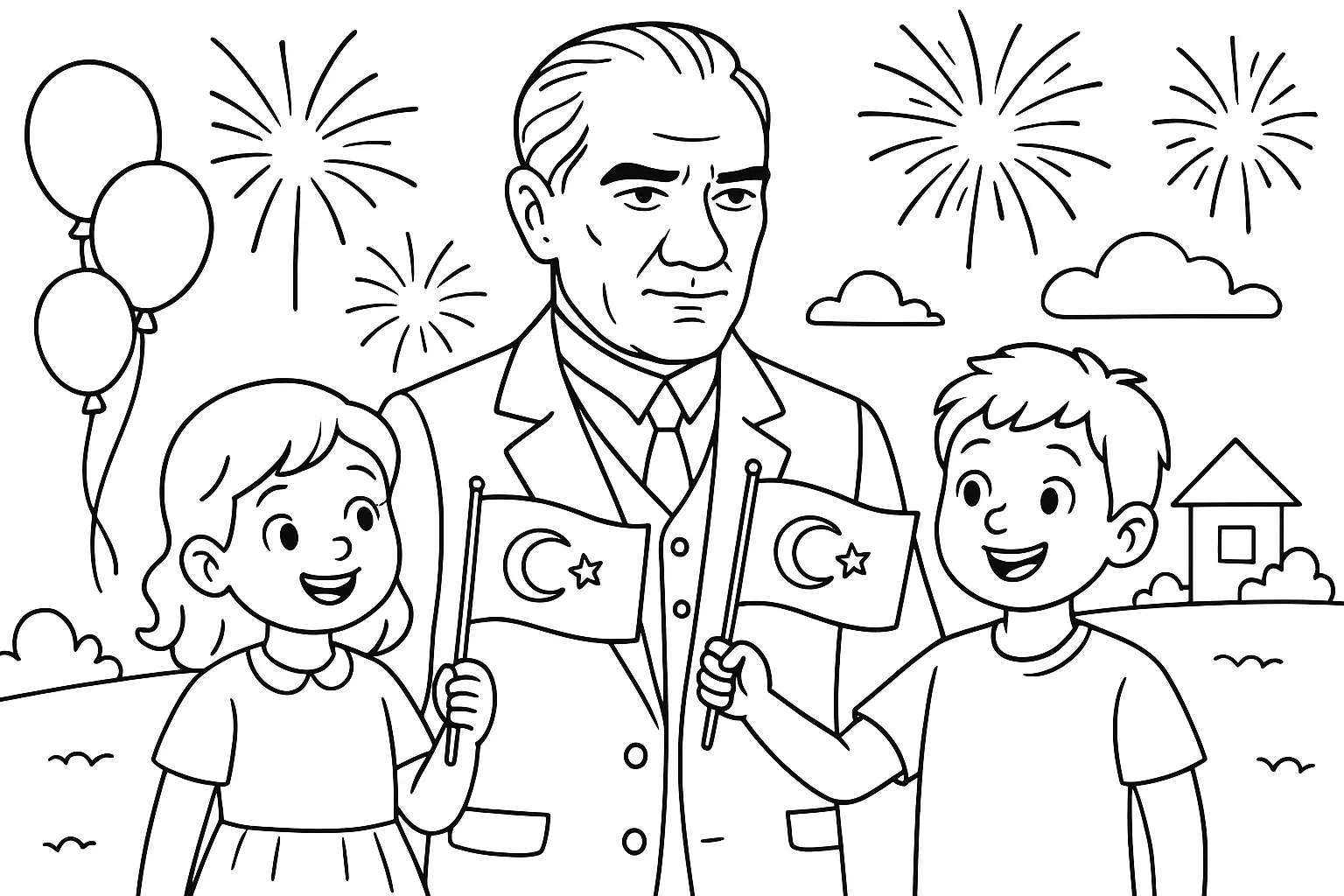 29 Ekim Cumhuriyet Bayramı ve Atatürk boyama sayfası