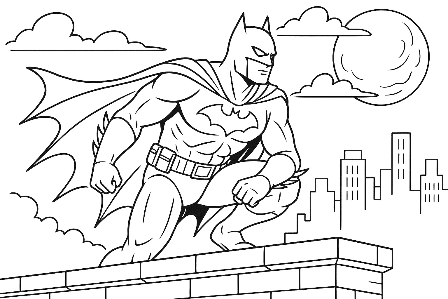 Şehir Manzarasında Kahraman Batman boyama sayfası