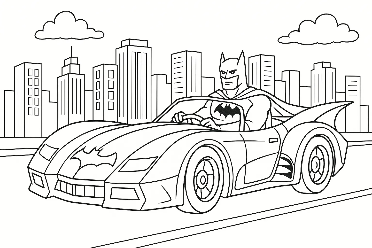 Batmobil Sürerken Batman boyama sayfası