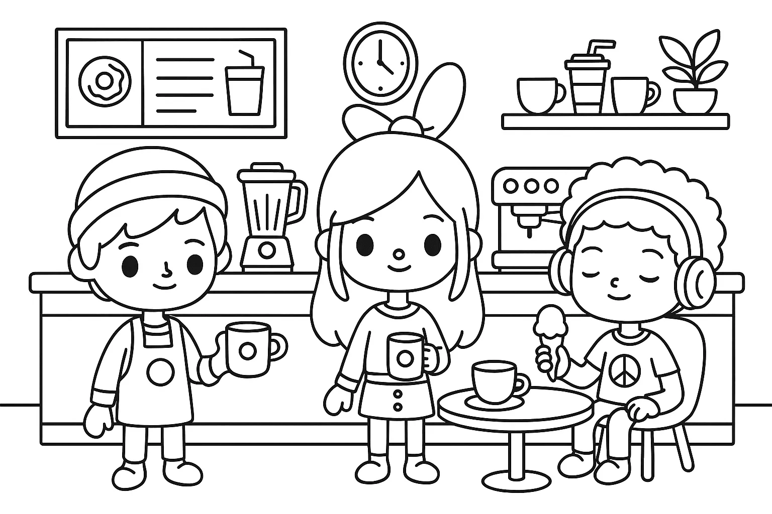 Toca Boca Kafe ve Tatlı Zamanı boyama sayfası