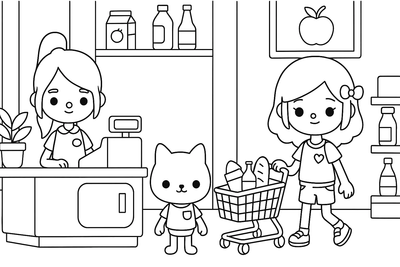 Toca Boca Süpermarket Alışverişi boyama sayfası