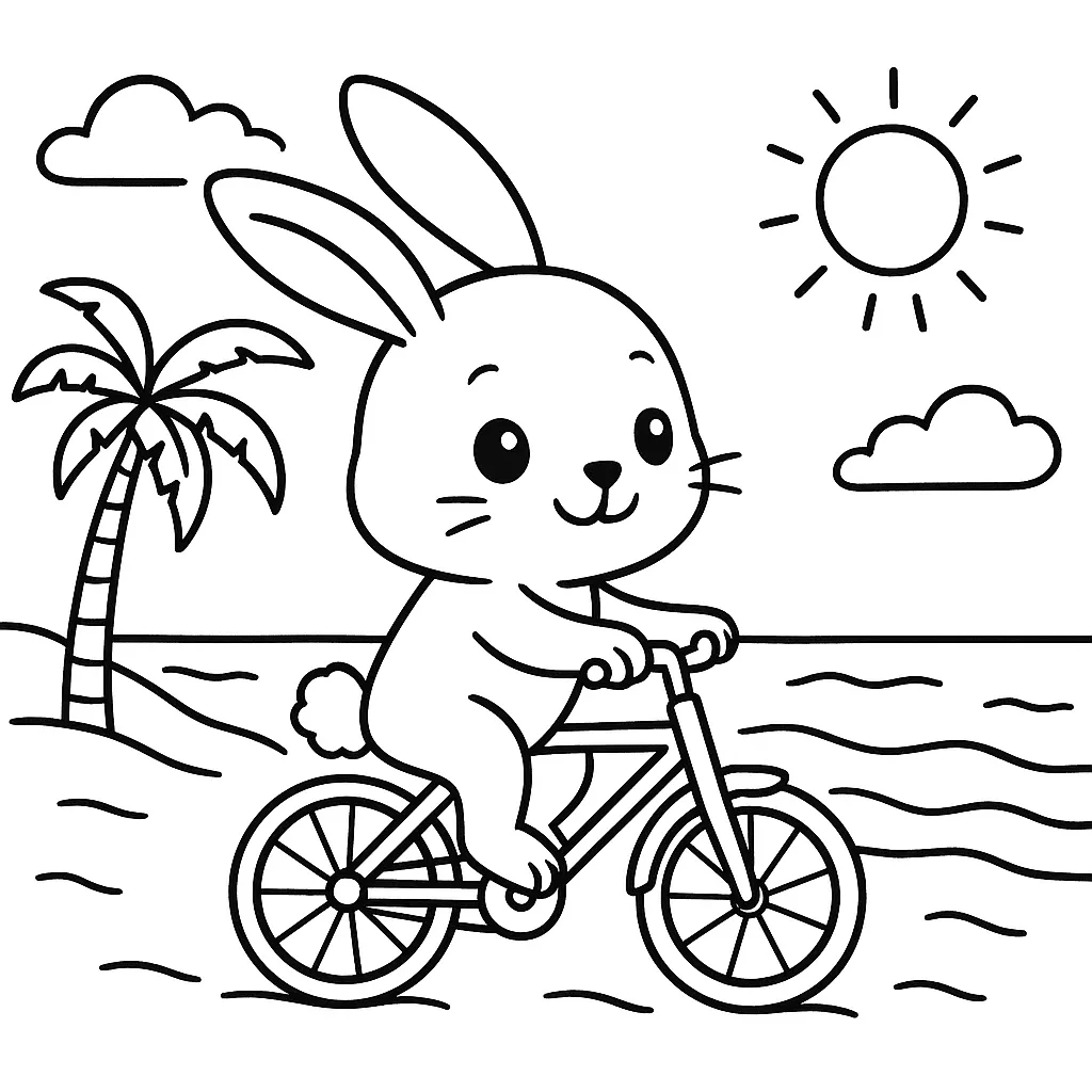 Sahilde Bisiklete Binen Tavşan boyama sayfası