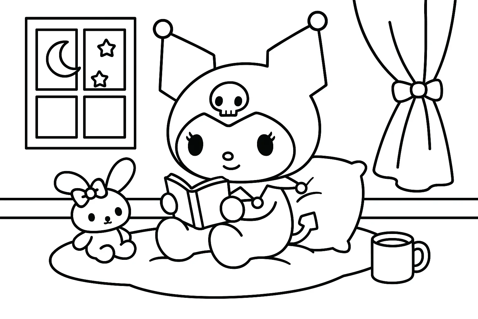 Kitap Okuyan Kuromi boyama sayfası