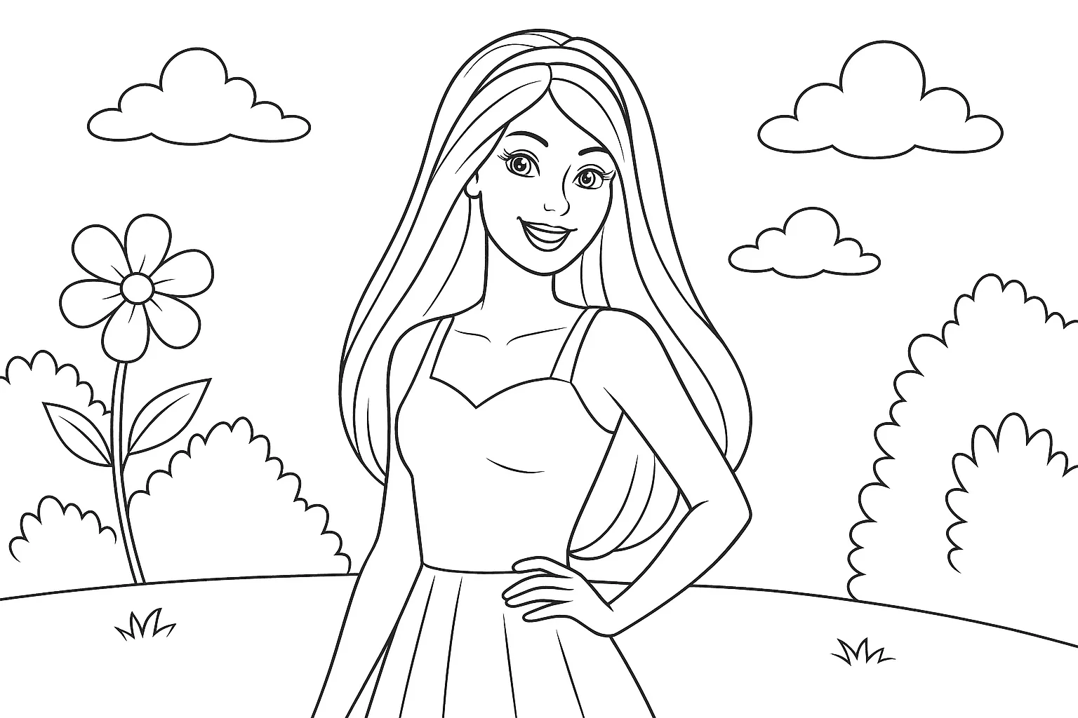 Yaz Bahçesinde Barbie boyama sayfası