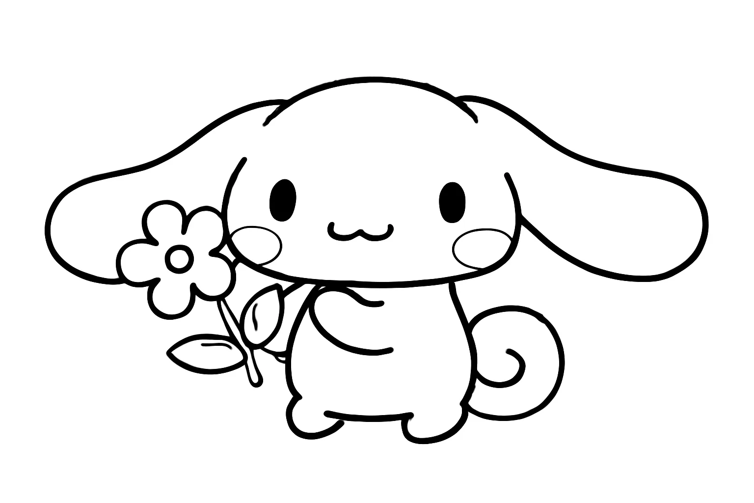 Cinnamoroll Çiçek Tutuyor boyama sayfası