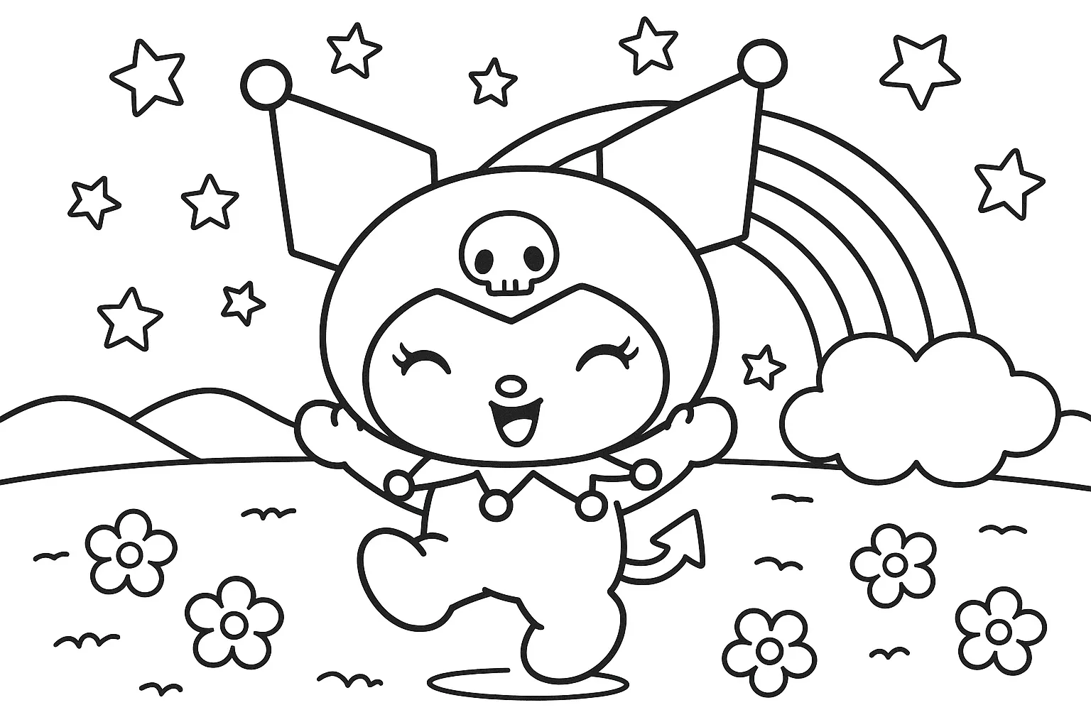 Kuromi ile Gökkuşağı Dansı boyama sayfası