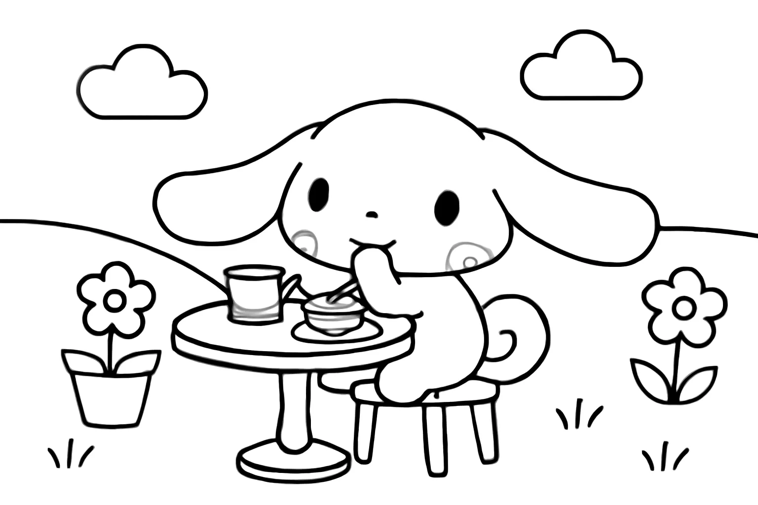 Cinnamoroll Çay Saati boyama sayfası