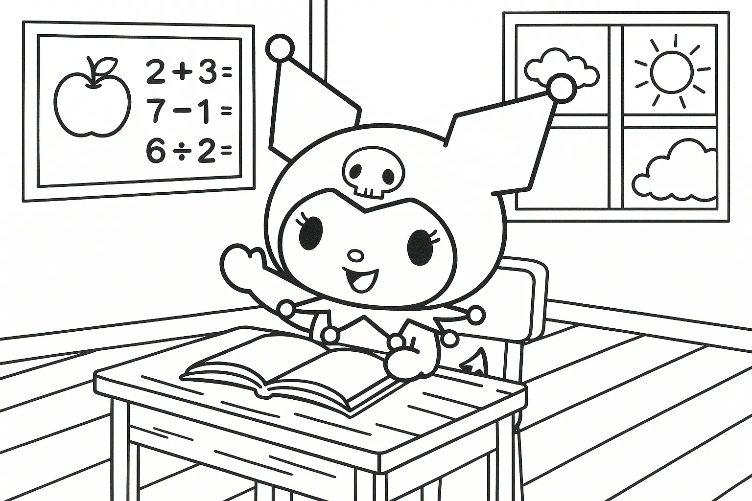 Kuromi Okulda Ders Zamanı boyama sayfası