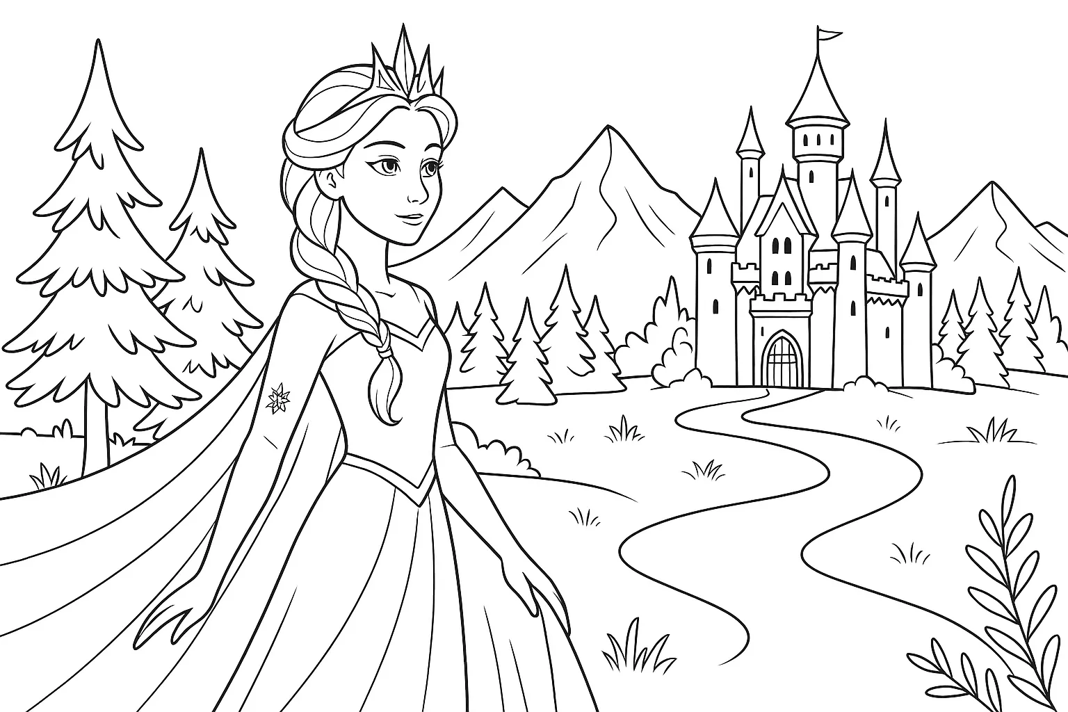 Elsa Frozen ve Kalesi boyama sayfası
