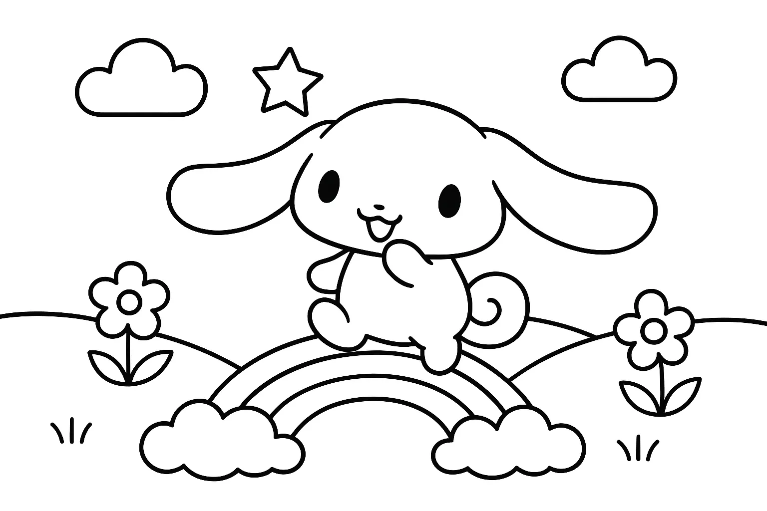 Cinnamoroll Gökkuşağında Yürürken boyama sayfası