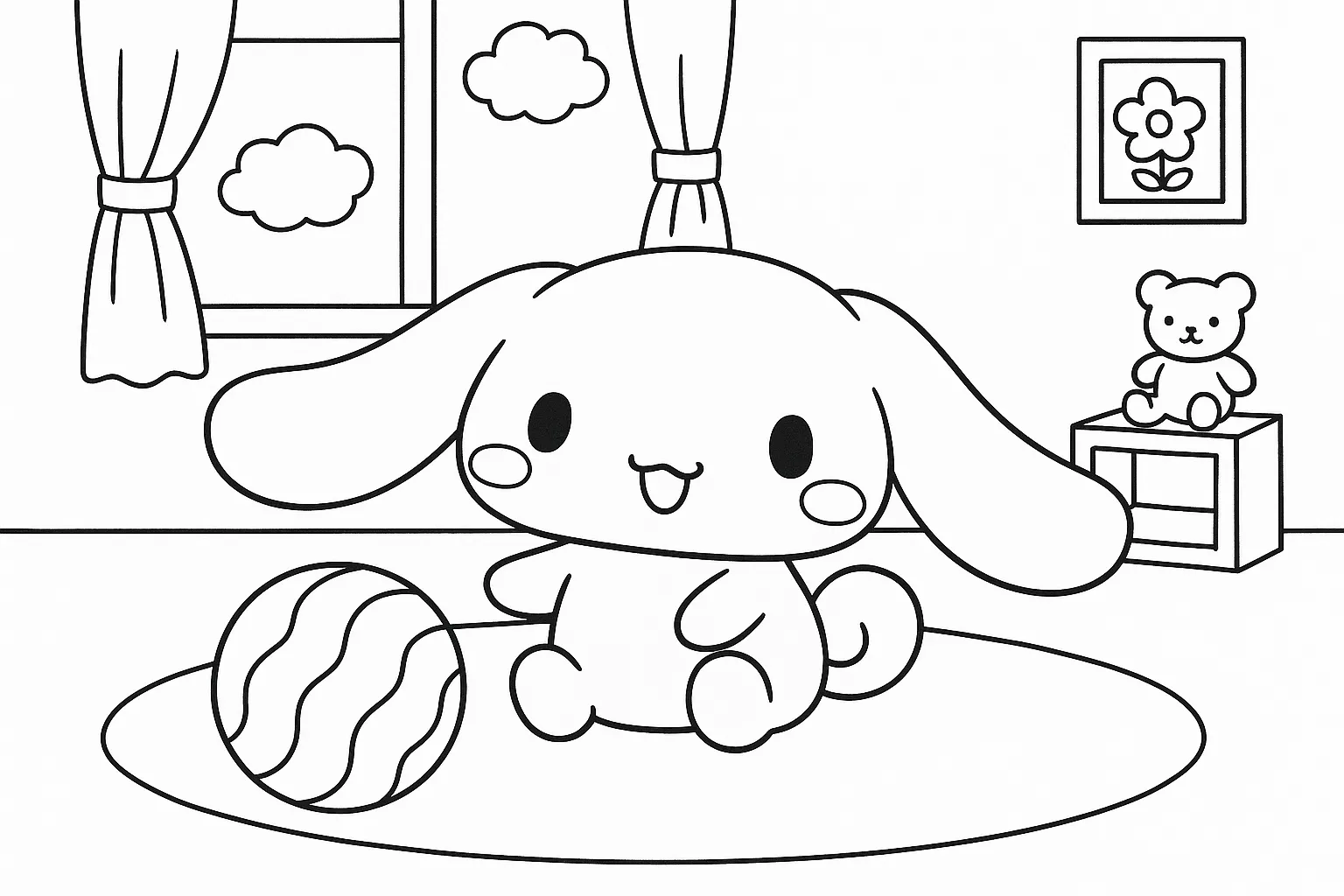 Cinnamoroll Evde Top Oynarken boyama sayfası