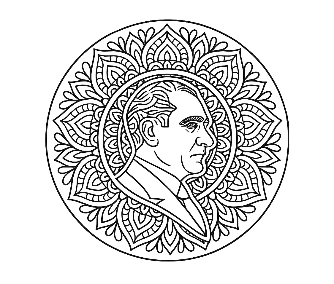 Mustafa Kemal Atatürk Silüeti Mandala boyama sayfası