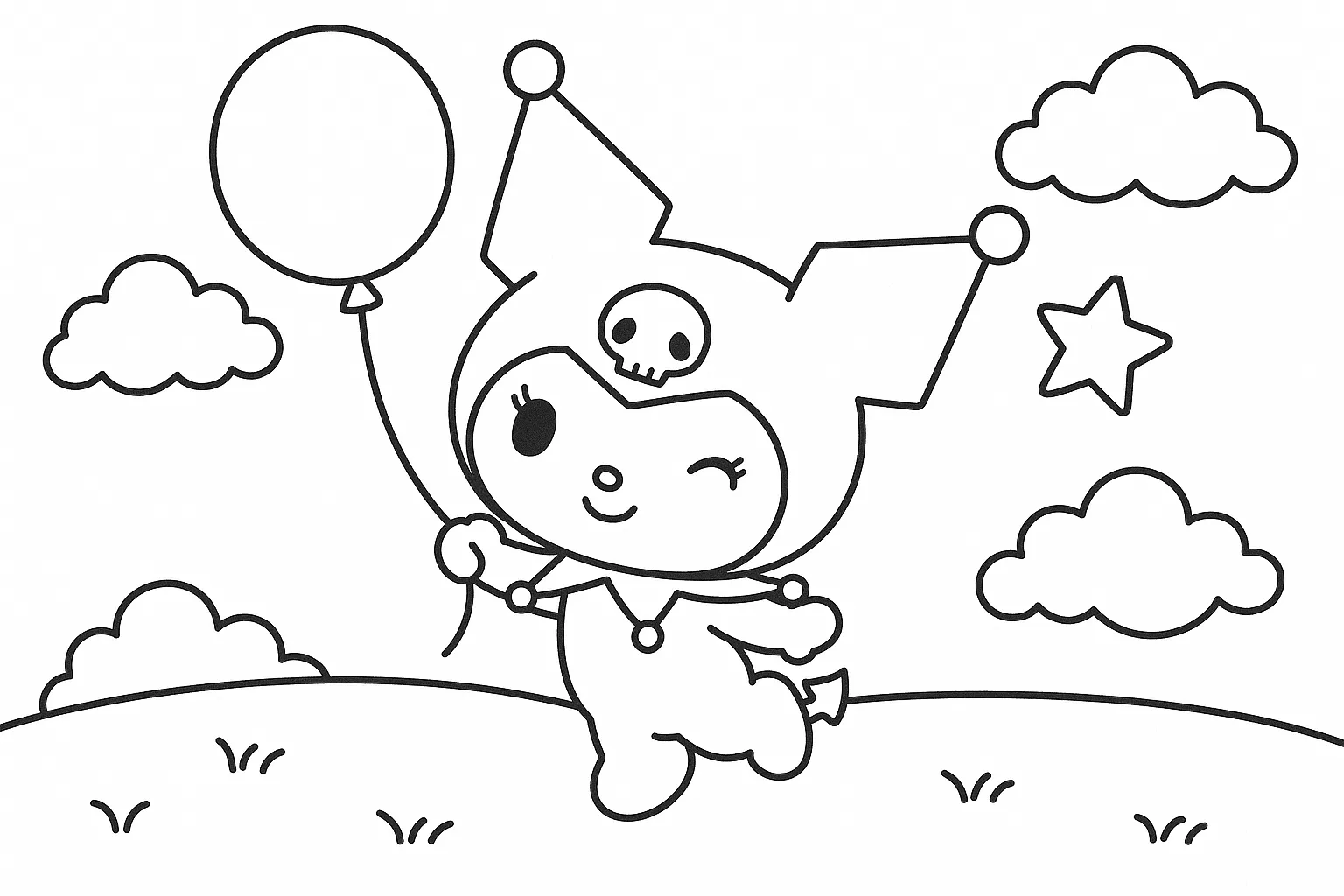 Uçan Balon ve Kuromi boyama sayfası