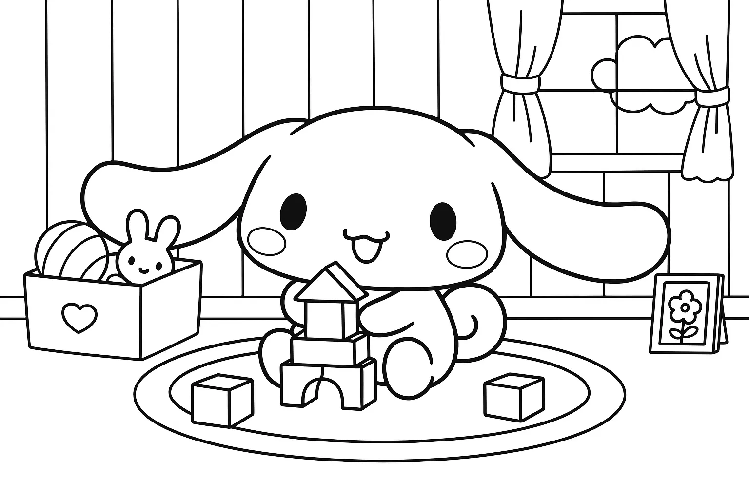 Cinnamoroll Bloklarla Oynarken boyama sayfası