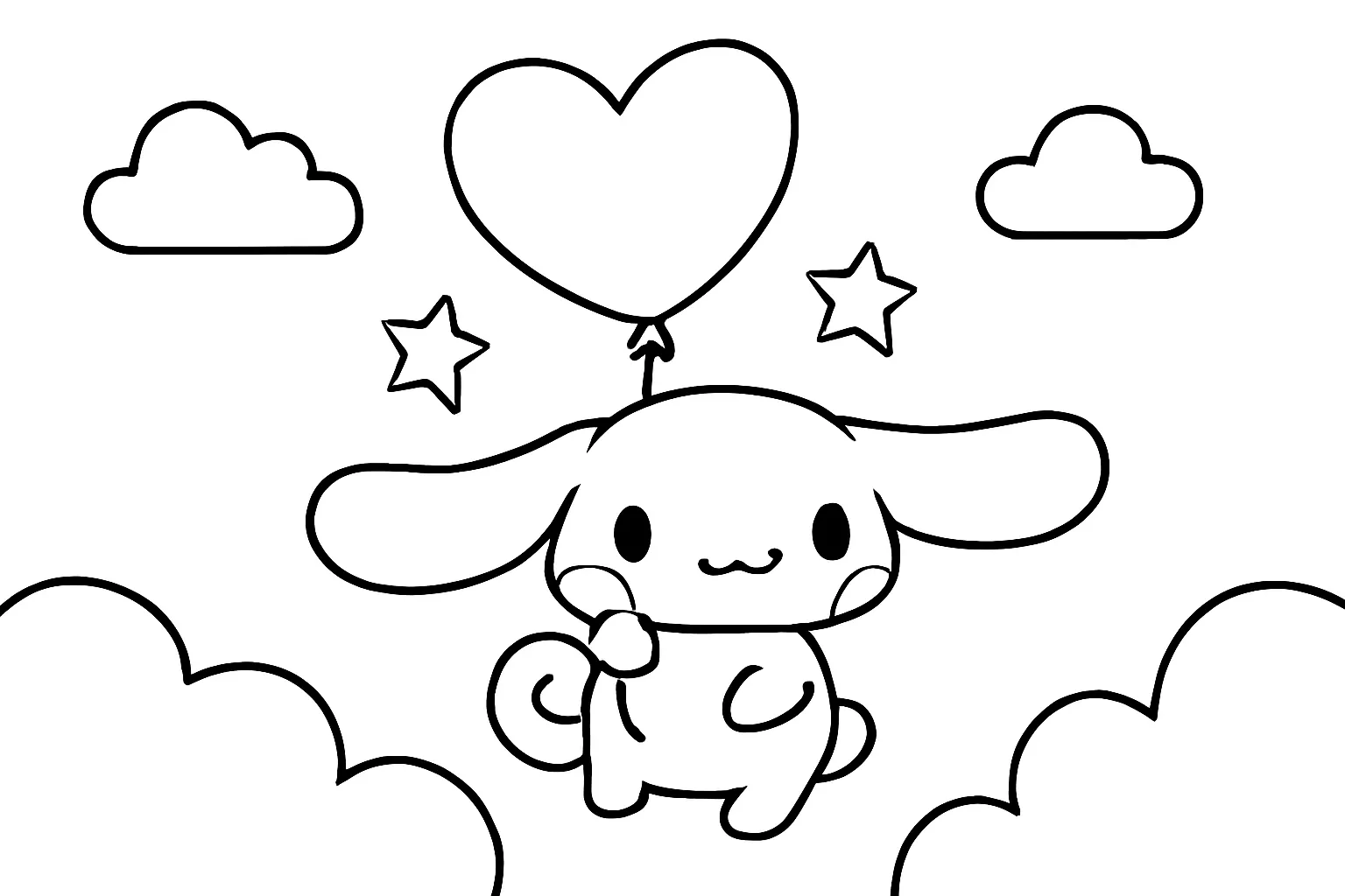 Cinnamoroll Kalp Balonla Uçarken boyama sayfası