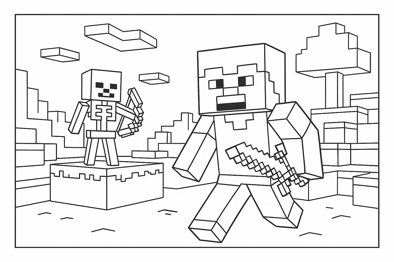 Minecraft Evreninde Gece Avı Başlıyor boyama sayfası