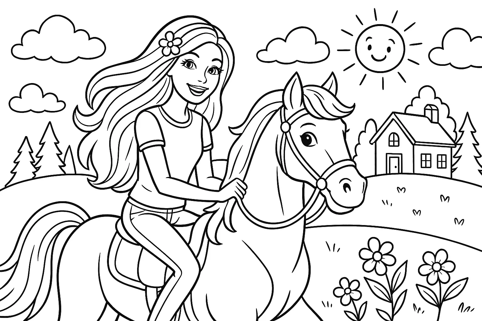 Barbie Atıyla Gezintiye Çıkıyor boyama sayfası