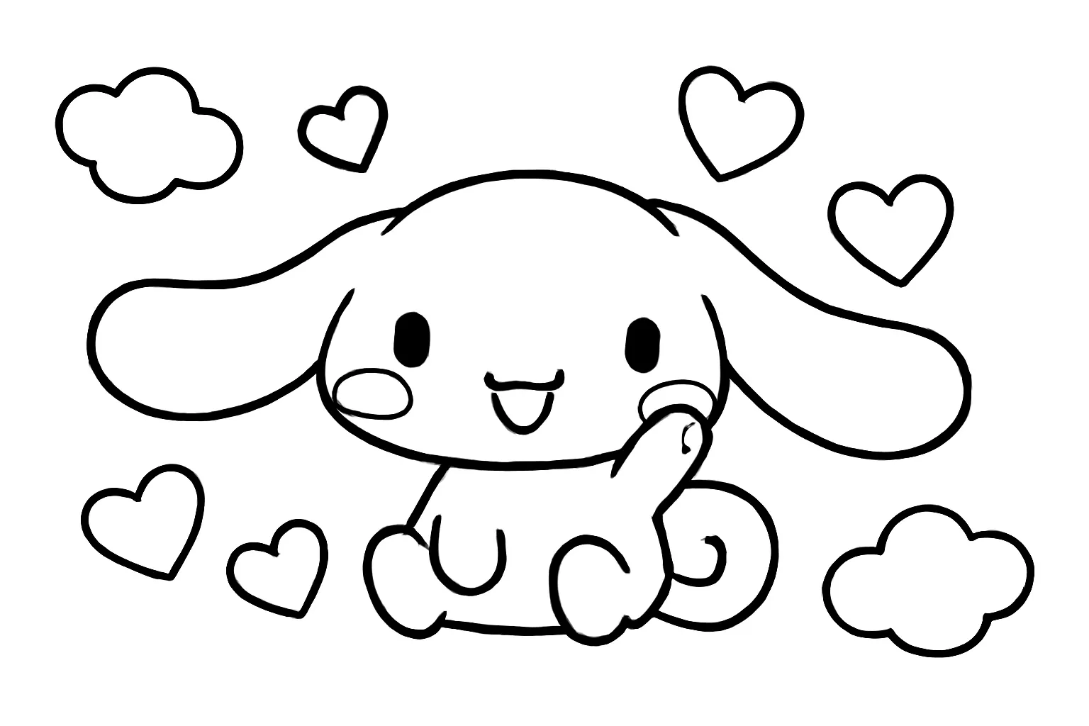 Cinnamoroll Kalp ve Bulutlar boyama sayfası