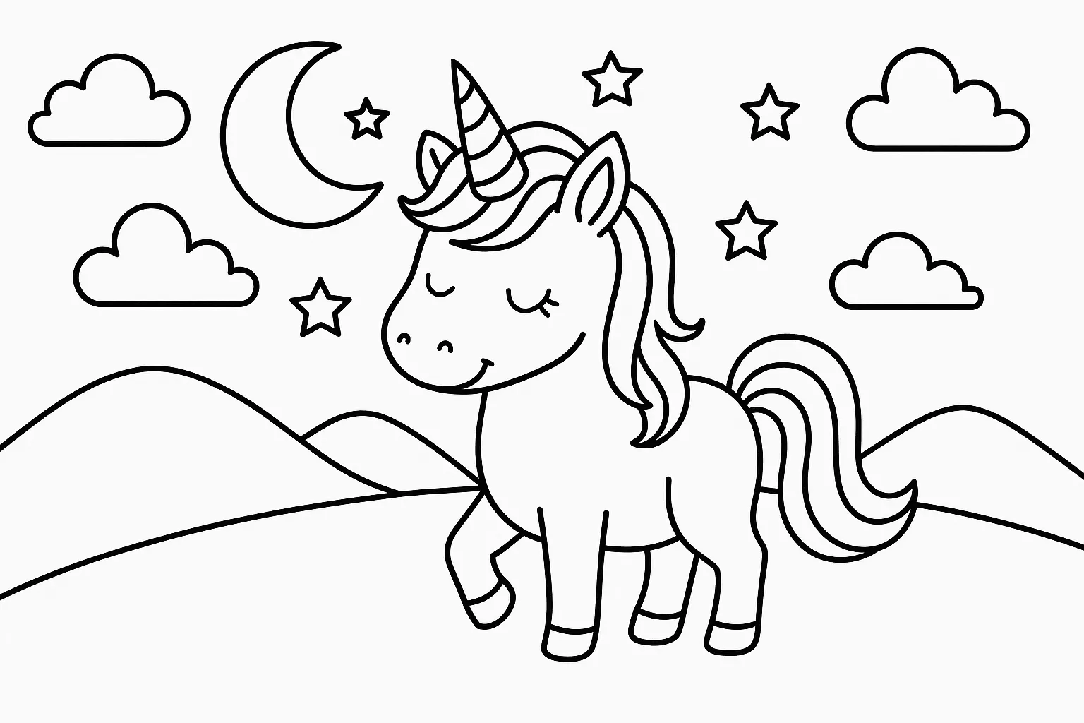 Gece Bahçesinde Tekboynuz Unicorn boyama sayfası
