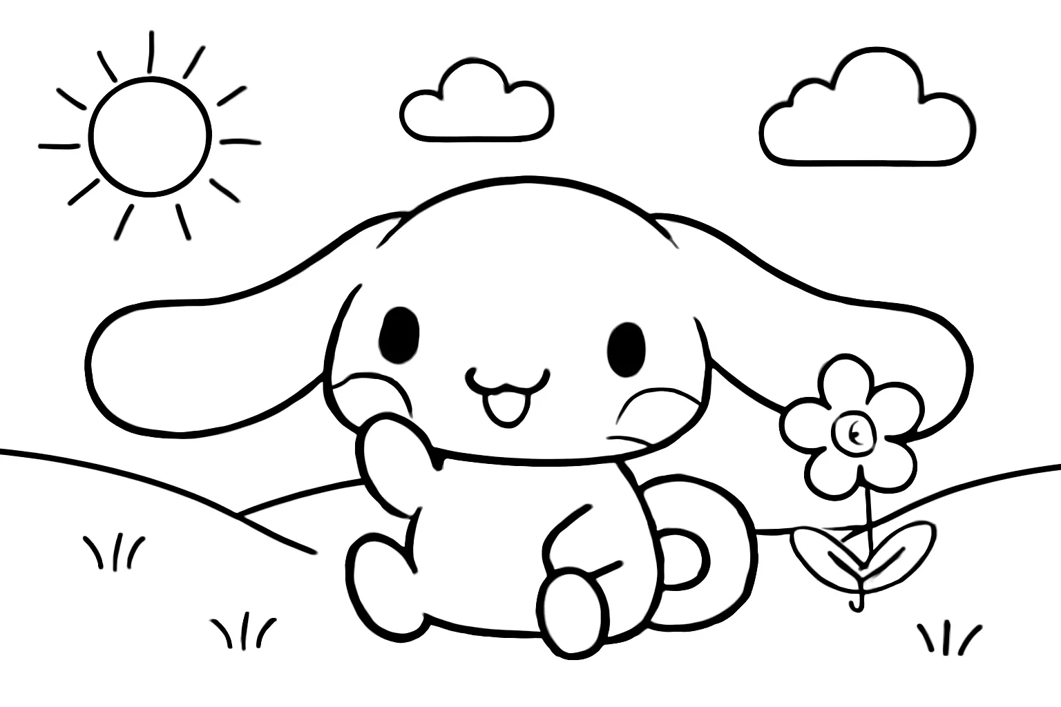 Cinnamoroll Çiçekle ve Güneşle boyama sayfası